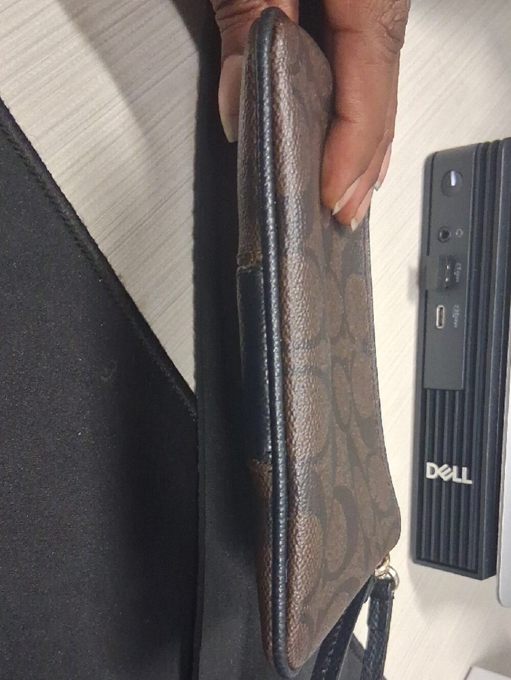 Coach Brown and Black Signature Wristlet Wallet with Gold Logo - Picture 4 of 6